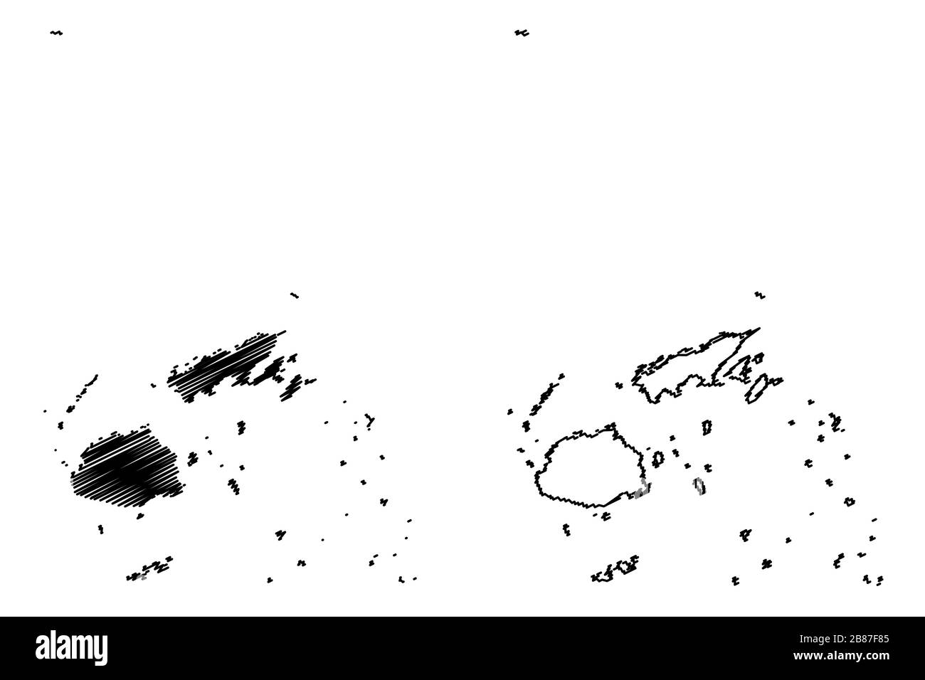 Republik Fidschi (Melanesien, Südpazifischer Ozean) Kartenvektorillustration, Skizze Fidschi (Viti Levu, Vanua Levu, Taveuni, Kadavu, Insel Rotuma Stock Vektor