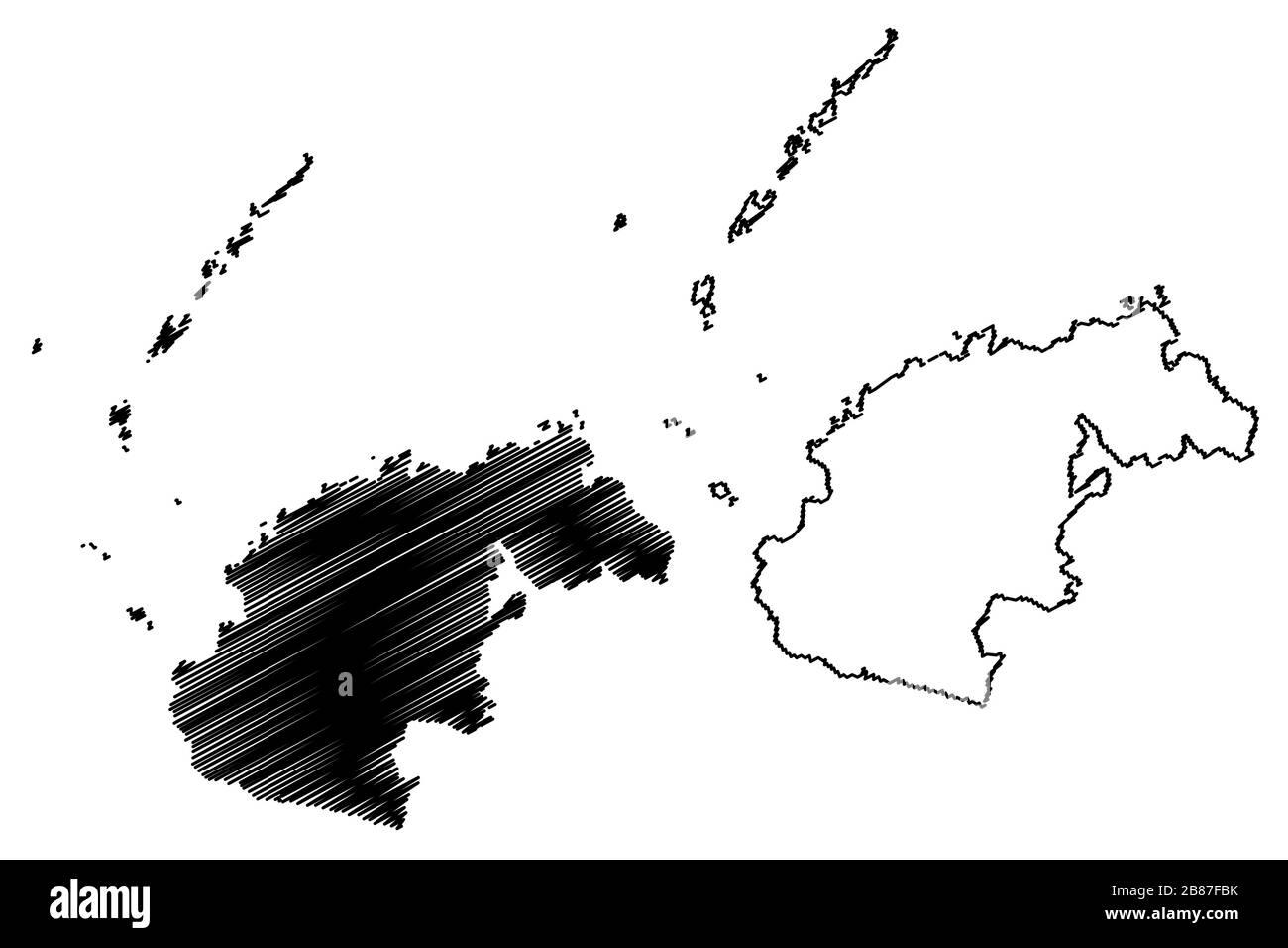 Western Division (Republik Fiji, Melanesien) Karte Vektor-Illustration, Skizze Viti Levu, Yasawa, Viwa und Mamanuca Inseln Karte Stock Vektor