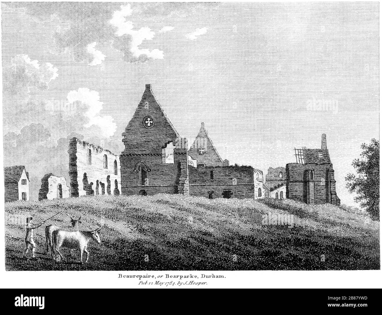 Eine Gravur von Beaurepaire oder Bearparke (Bearpark) Durham gescannte mit hoher Auflösung aus einem Buch, das im Jahr 17894veröffentlicht wurde. Ich glaube, dass das Urheberrecht frei ist. Stockfoto