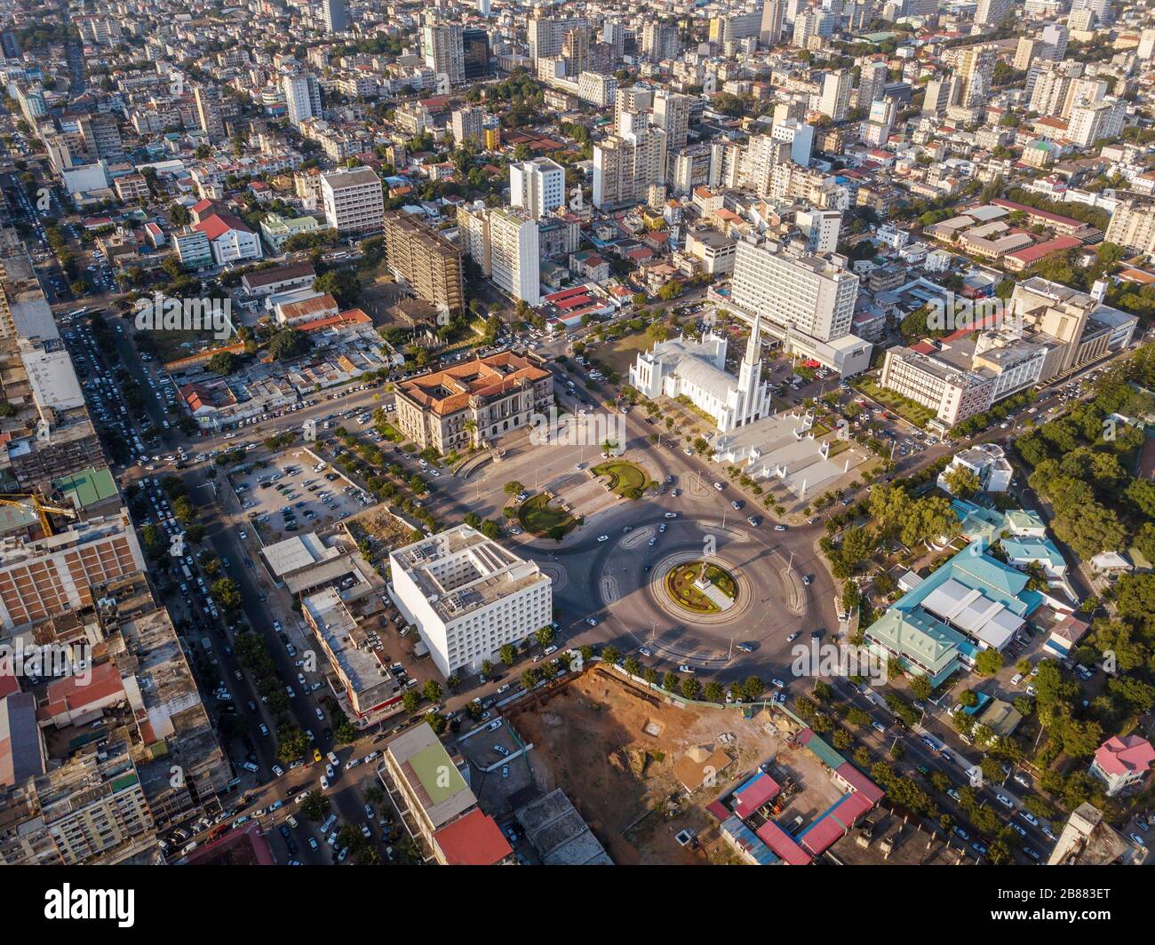 Luftaufnahme des Independence-Platzes in Maputo, der Hauptstadt Mosambiks Stockfoto