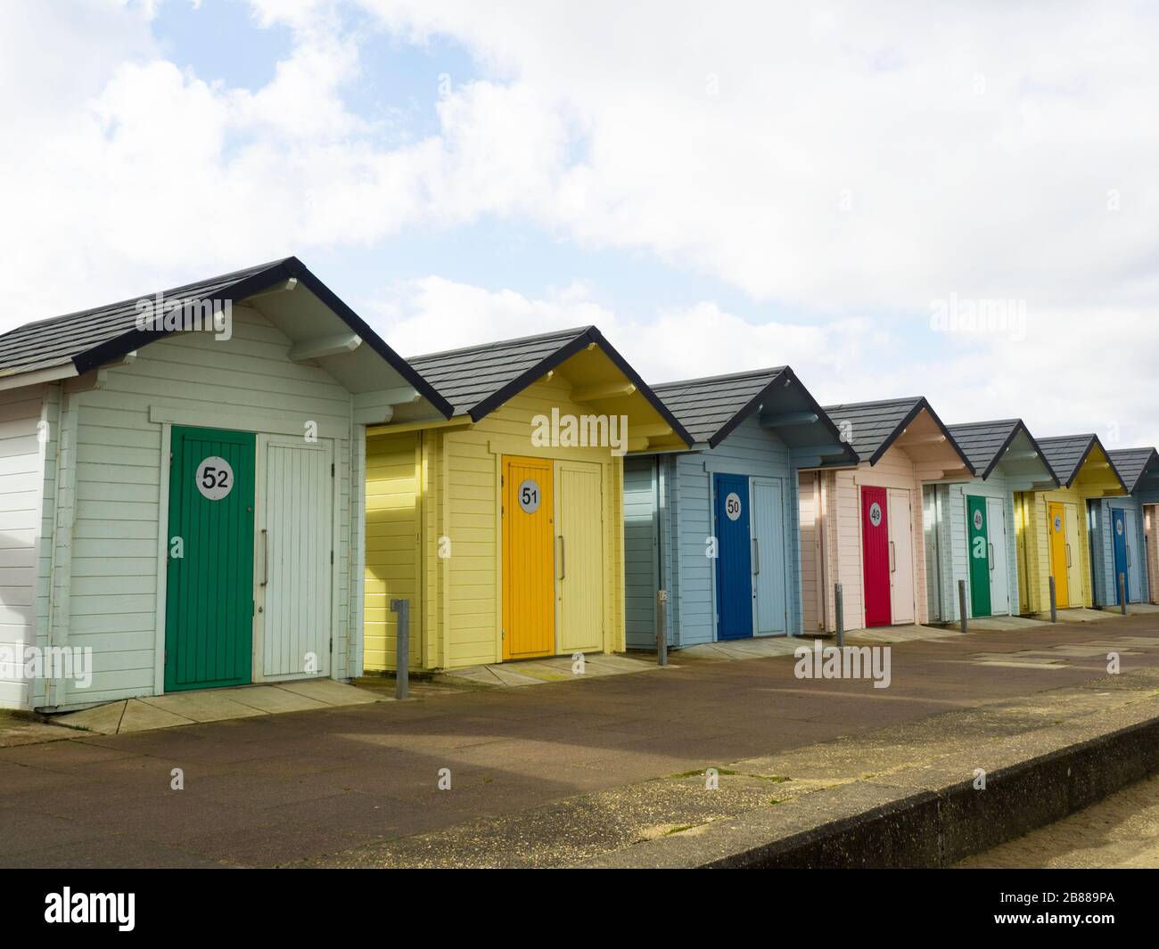 Strandhütten in Mablethorpe, Lincoln, Großbritannien Stockfoto