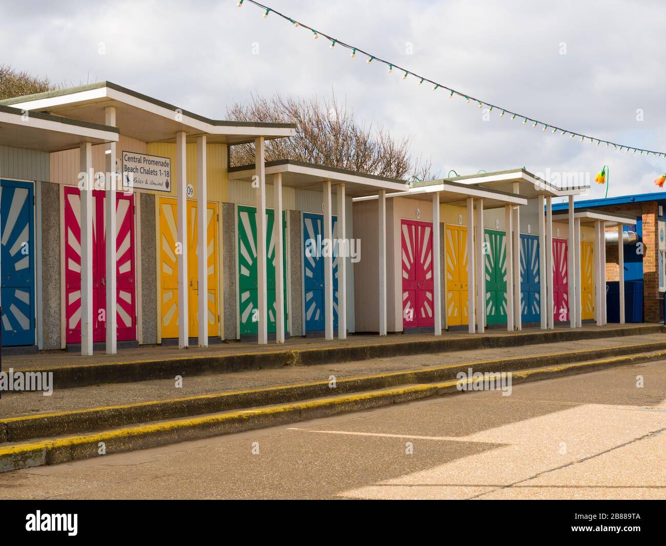 Central Promenade Beach Chalets, Maplethorpe, Lincoln, Großbritannien Stockfoto