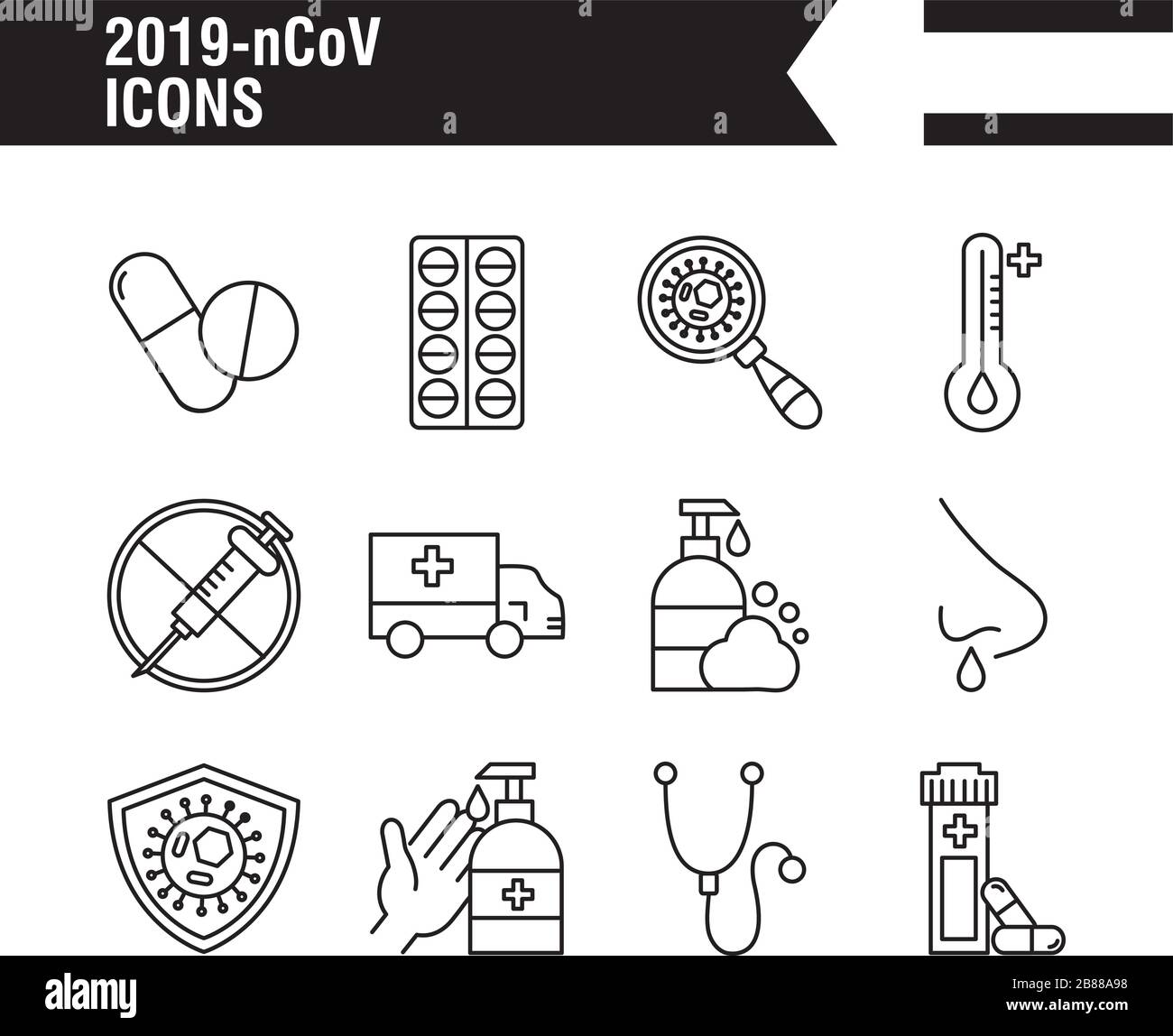 Bundle mit oviden 19 Designs, Linien-Symbol Stock Vektor