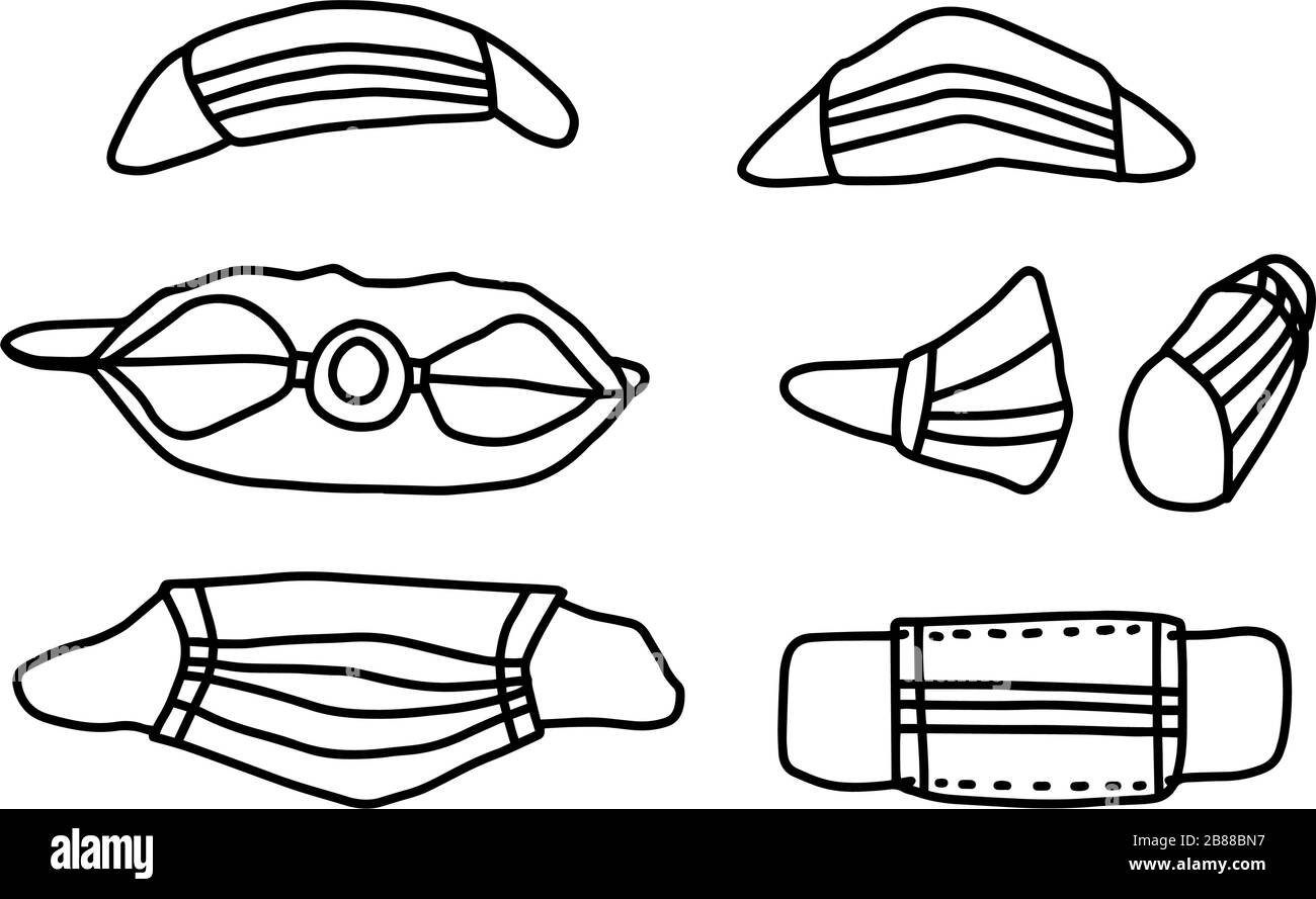 Medizinische Maske zum Schutz vor Krankheiten im handgezogenen Doodle-Stil isoliert. Vektordarstellung mit pharmazeutischer Maske. Stock Vektor