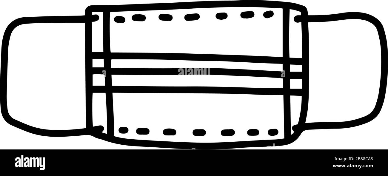 Medizinische Maske zum Schutz vor Krankheiten im handgezogenen Doodle-Stil isoliert. Vektordarstellung mit pharmazeutischer Maske. Stock Vektor