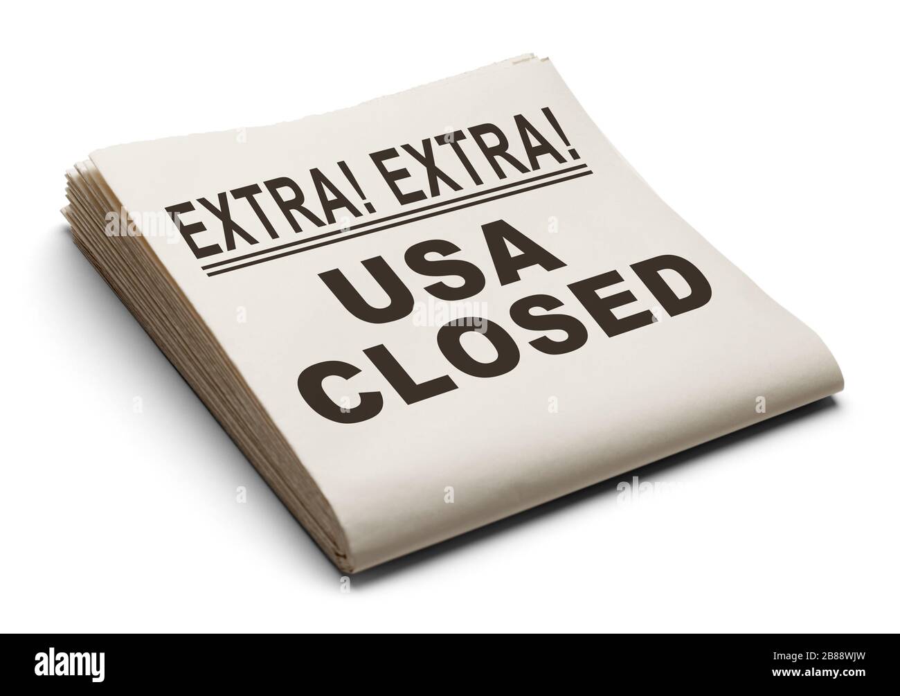 USA hat Headline in Zeitung isoliert auf weißem Hintergrund geschlossen. Stockfoto