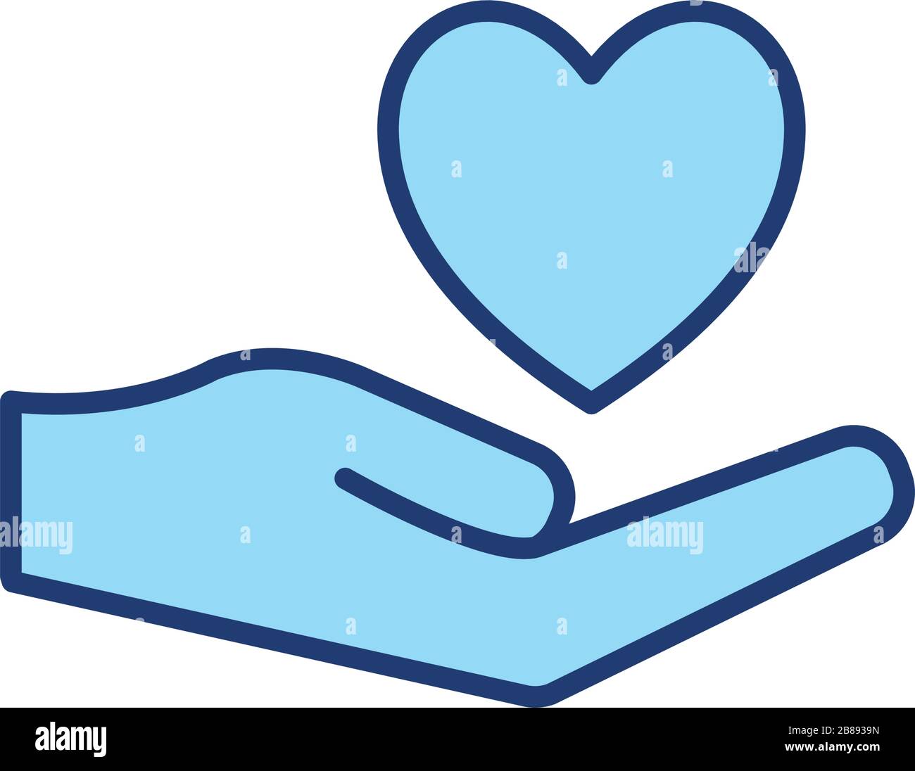 Isoliertes Vektordesign für Herz über Hand und Füllmuster Stock Vektor