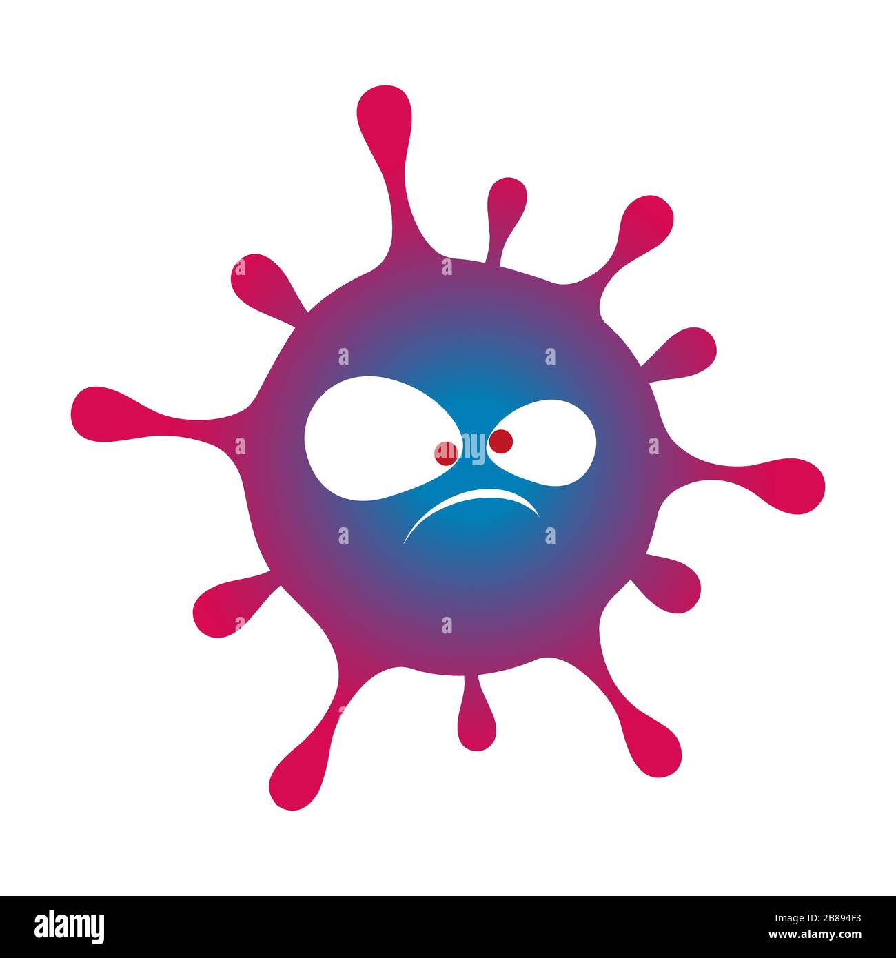 Cartoon-Virus-Symbol, Mikrobe, Bakteriensymbol auf weißem Hintergrund, böser Charakter. Vektor Stock Vektor