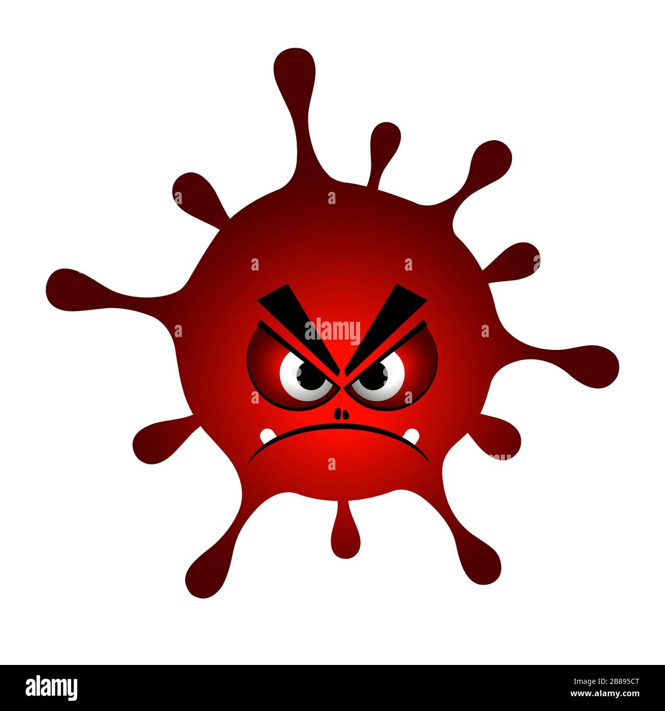 Cartoon-Virus-Symbol, Mikrobe, Bakteriensymbol auf weißem Hintergrund. Wütendes rotes Monster. Stock Vektor