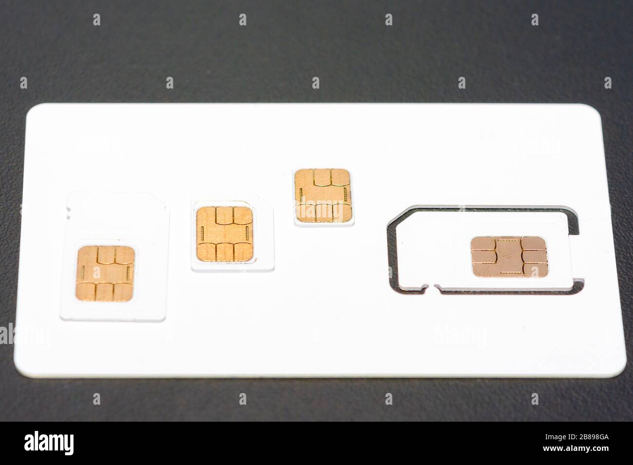 Mini-, Mikro-, Nano-SIM-Karte für den internationalen Einsatz. Stockfoto