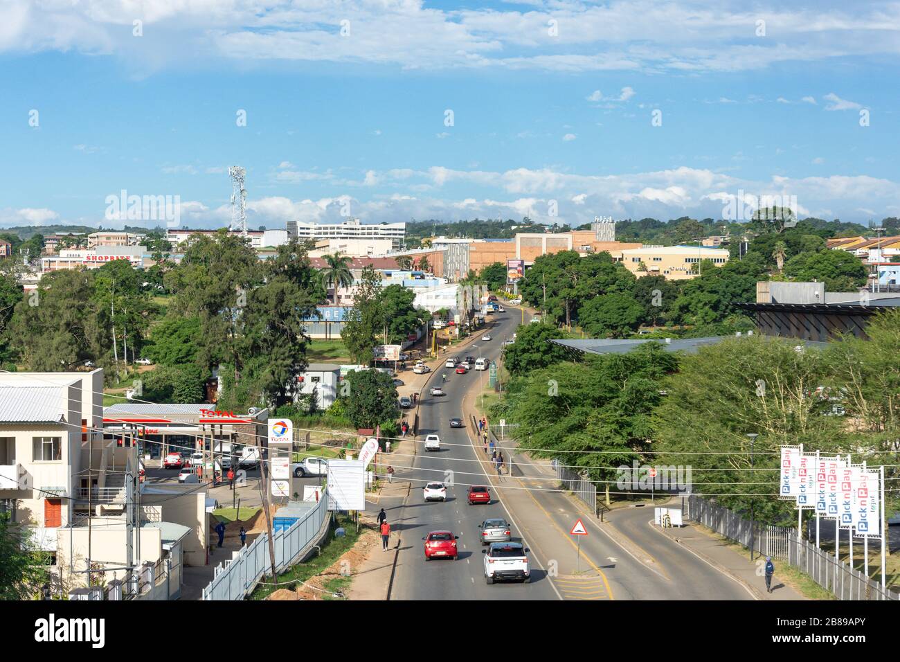 Blick auf die Stadt mit den AUTOBAHNEN MR3, Manzini, Region Manzini, Königreich Eswatini (Swasiland) Stockfoto