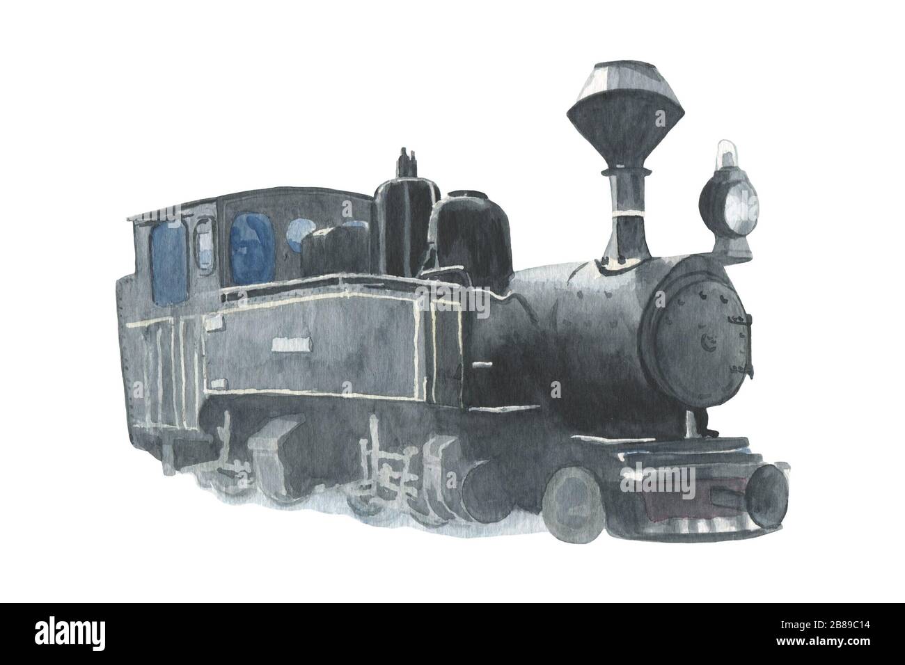 Vintage Retro Steam Black Train Aquarell Illustration. Icon. Für Drucke, Poster und Logos Stockfoto