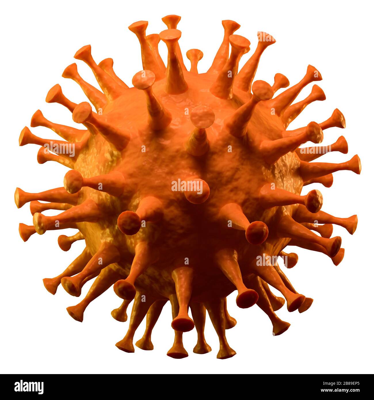 3D-Rendering: Neues Corona-Virus auf Weiß isoliert. Sars-CoV-2-Virus verursacht Covid-19-Krankheit. Stockfoto