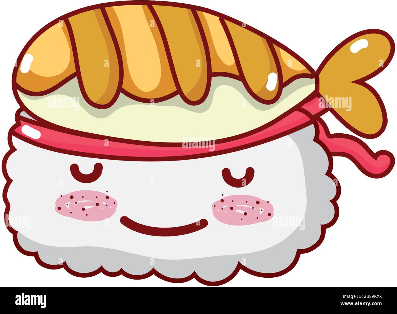 Kawaii Sushi Reis Tempura Fisch Cartoon, Sushi und Rollen Vektor Illustration Stock Vektor