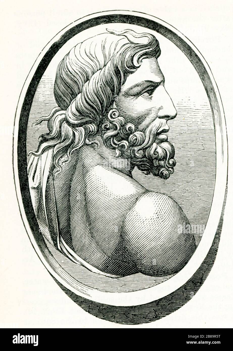 Dieses Bild des griechischen meeresgottes Poseidon wurde auf einem alten Schmuckstein in der Dolce Sammlung gefunden. Wenige Darstellungen des gottes existieren aus der Antike. Stockfoto