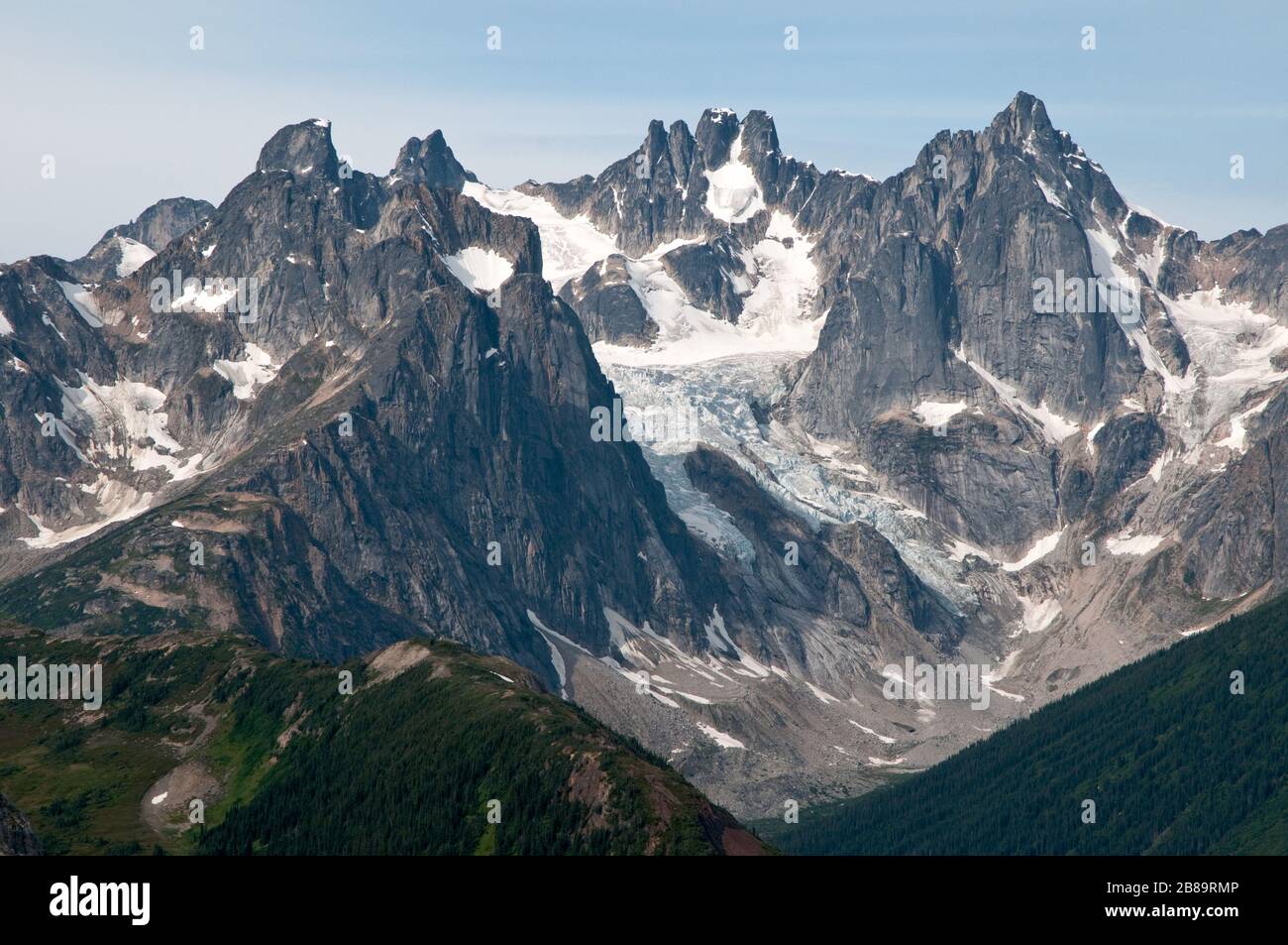 Valhalla Mountain, in den Bounary Ranges der Coast Mountains, oberhalb des Stikine River Valley, im Norden British Columbias, Kanada. Stockfoto