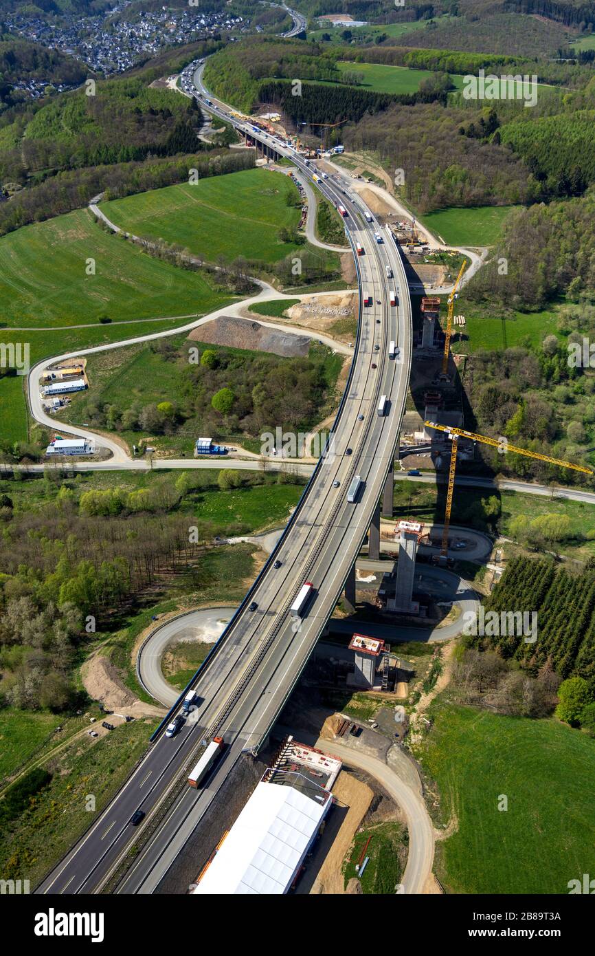 Autobahnbrücke Rinsdorf Baustelle, A45, 24.04.2019, Luftbild, Deutschland, Nordrhein-Westfalen, Wilnsdorf Stockfoto