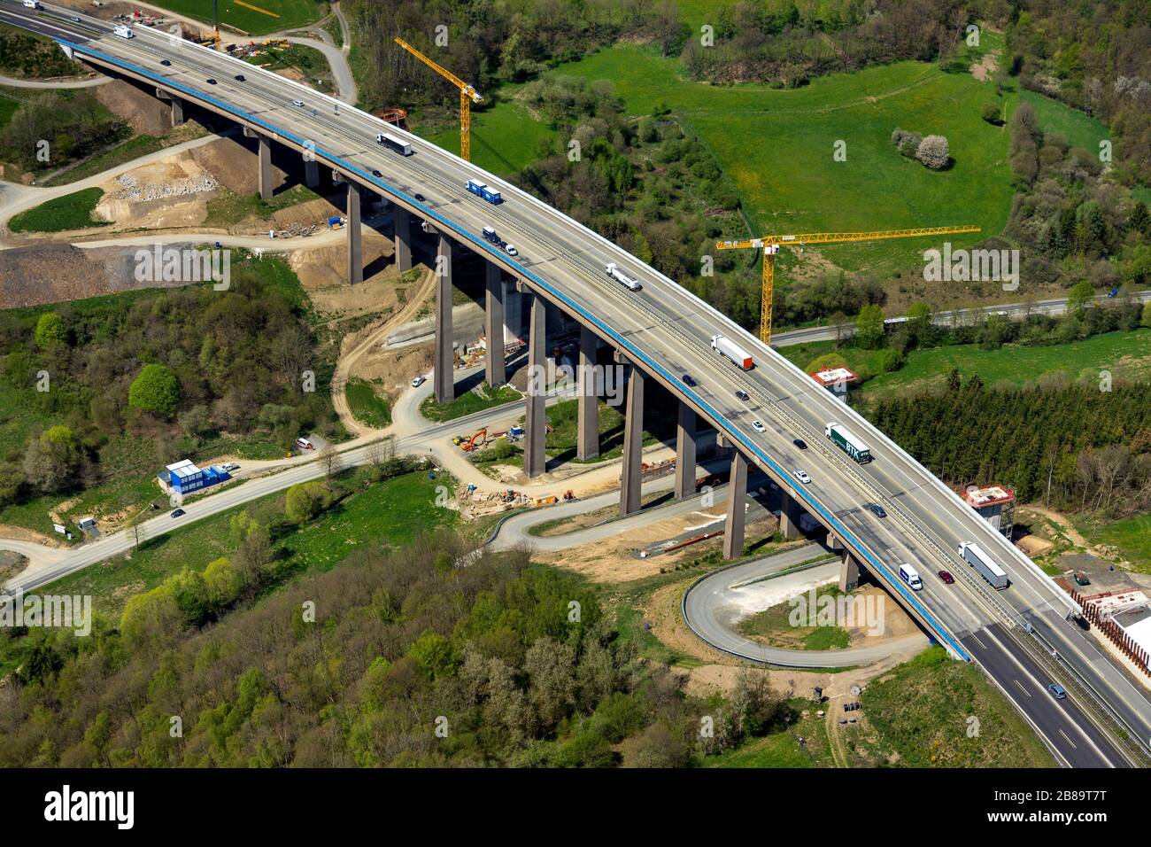 Autobahnbrücke Rinsdorf Baustelle, A45, 24.04.2019, Luftbild, Deutschland, Nordrhein-Westfalen, Wilnsdorf Stockfoto