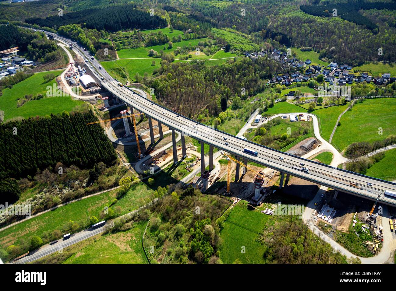 Autobahnbrücke Rinsdorf Baustelle, A45, 24.04.2019, Luftbild, Deutschland, Nordrhein-Westfalen, Wilnsdorf Stockfoto