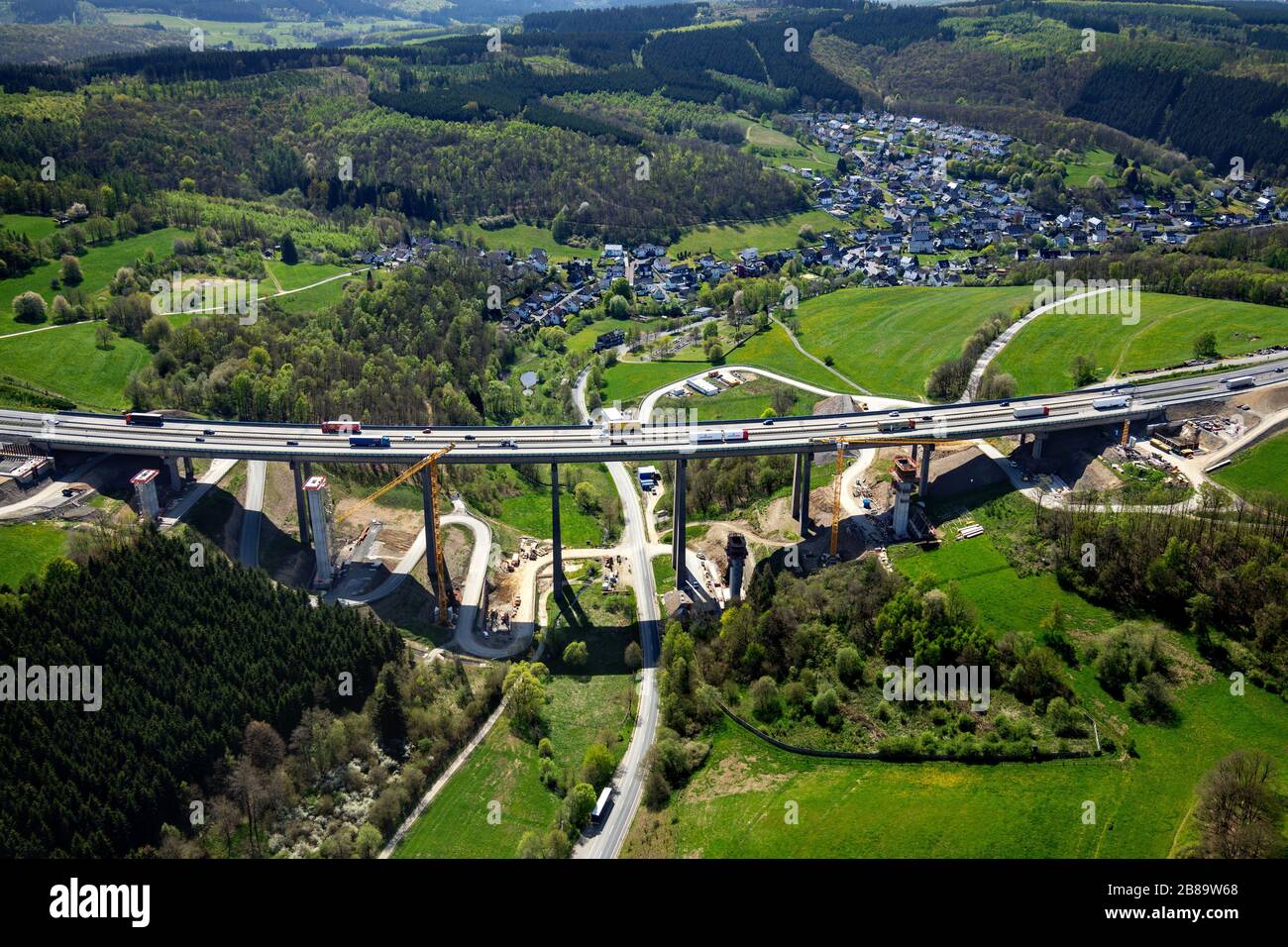 Autobahnbrücke Rinsdorf Baustelle, A45, 24.04.2019, Luftbild, Deutschland, Nordrhein-Westfalen, Wilnsdorf Stockfoto