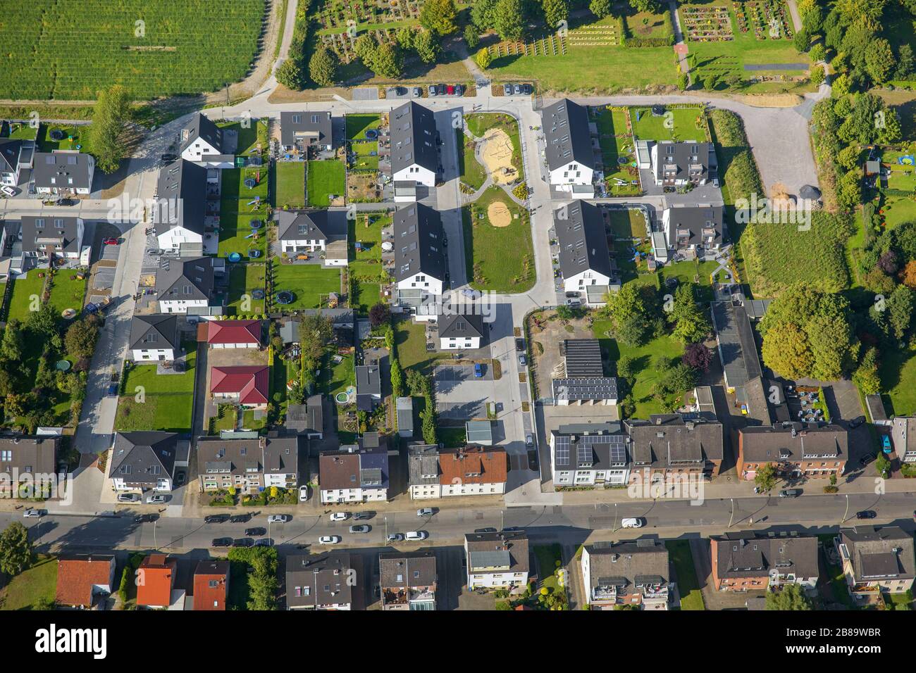 , Gebäudebereich an den Straßen Lottestraße und Hegestraße in Gladbeck, 30.09.2013, Luftbild, Deutschland, Nordrhein-Westfalen, Ruhrgebiet, Gladbeck Stockfoto