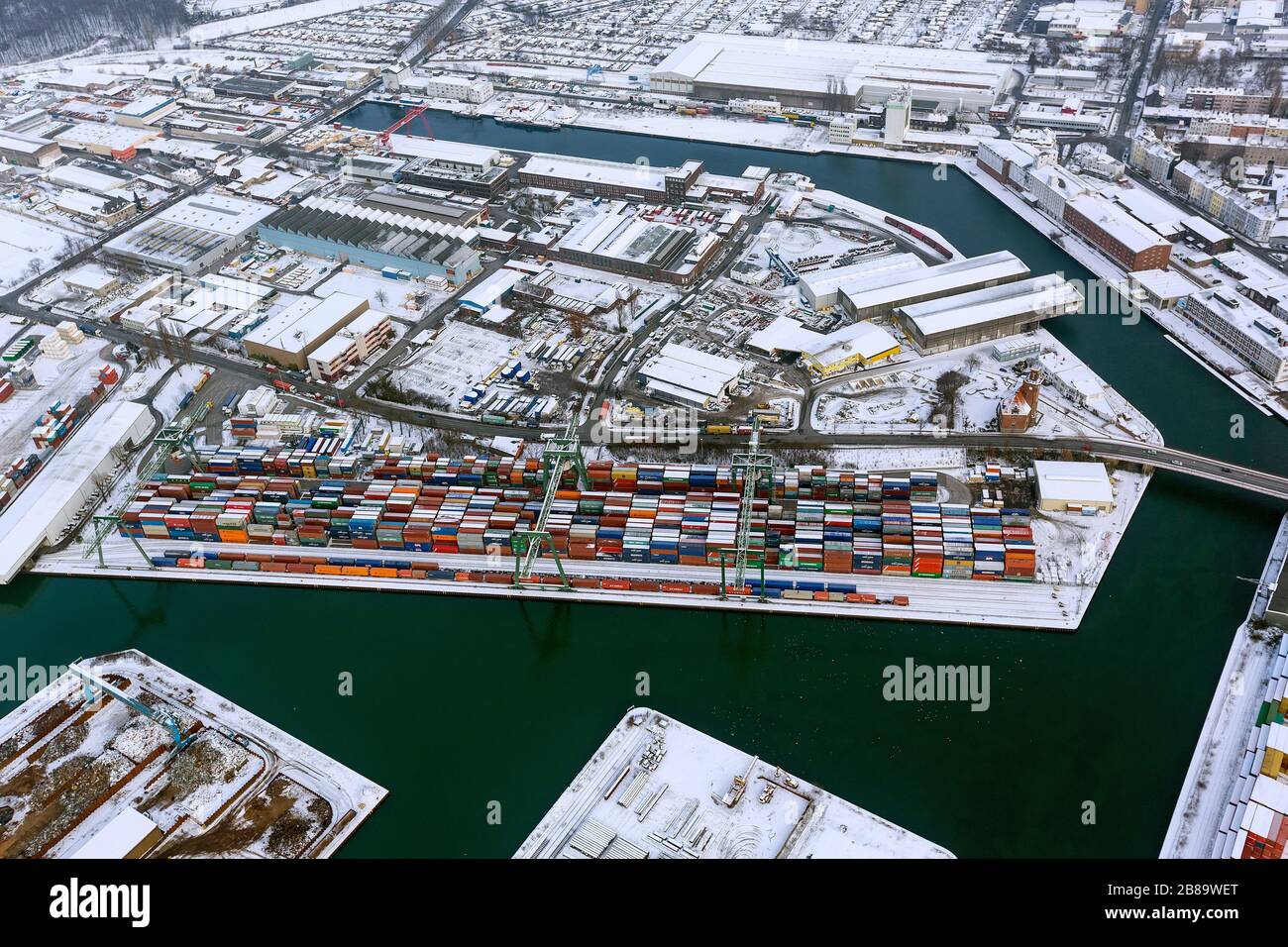 , Hafen Dortmund mit Containerterminal und Sitz der Entsorgungsgesellschaft Envio in Dortmund, 19.01.2013, Luftaufnahme, Deutschland, Nordrhein-Westfalen, Ruhrgebiet, Dortmund Stockfoto