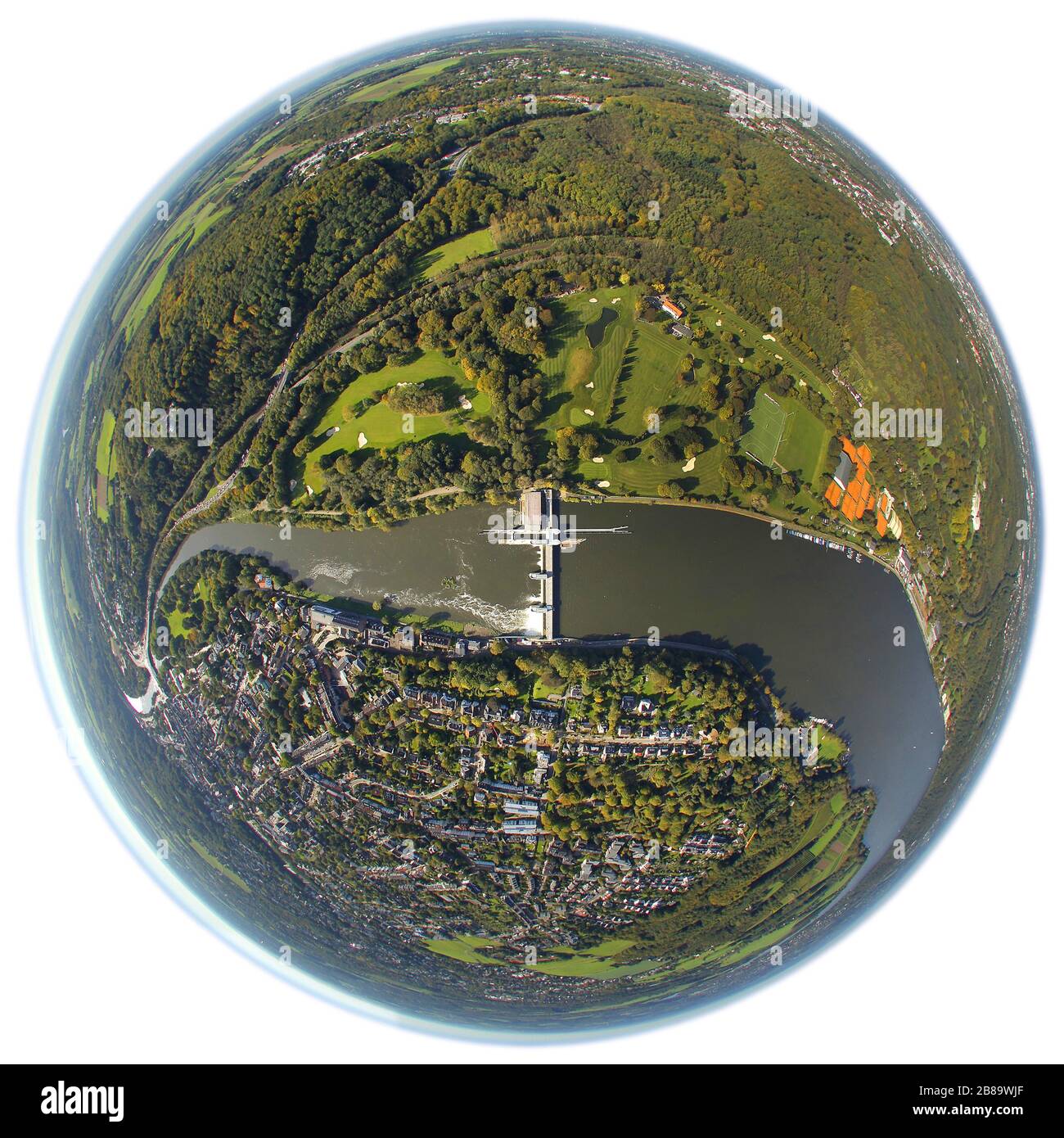 , Baldeney Lake in Essen-Werden 14.10.2011, Luftbild, Deutschland, Nordrhein-Westfalen, Ruhrgebiet, Essen Stockfoto