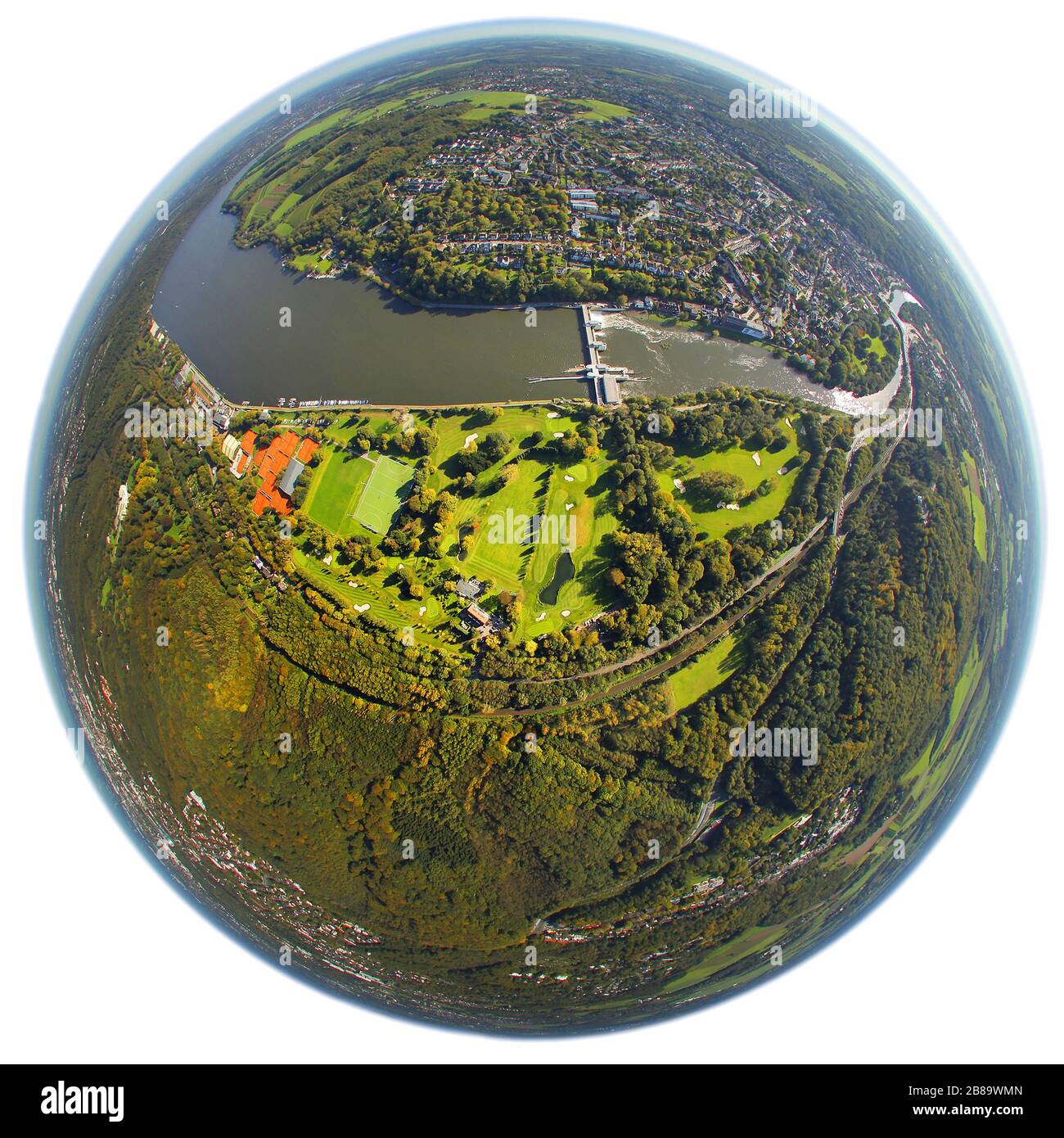 , Baldeney Lake in Essen-Werden 14.10.2011, Luftbild, Deutschland, Nordrhein-Westfalen, Ruhrgebiet, Essen Stockfoto