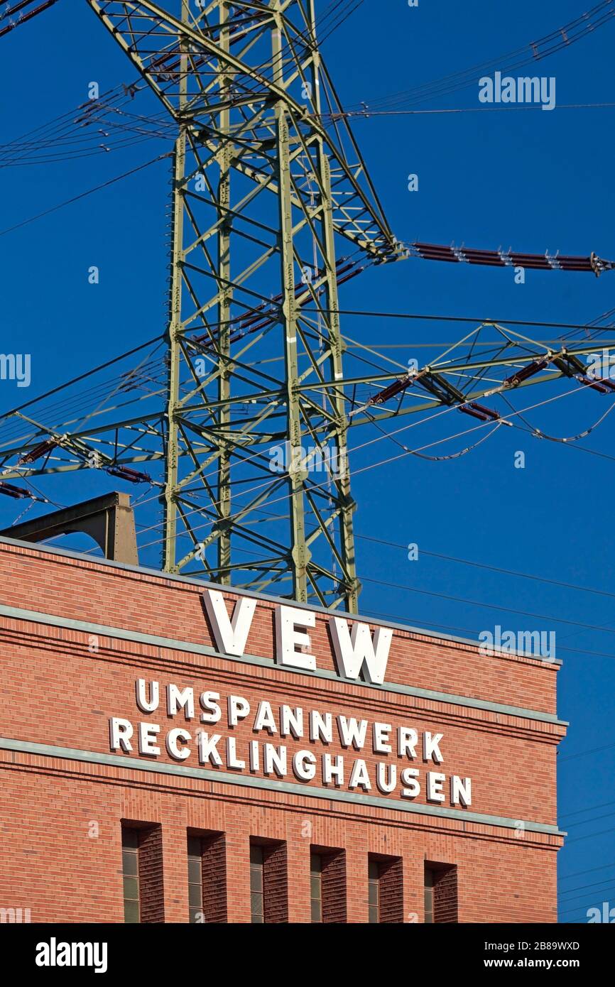Transformatorenstation Recklinghausen, Route Industriekultur, Deutschland, Nordrhein-Westfalen, Ruhrgebiet, Recklinghausen Stockfoto