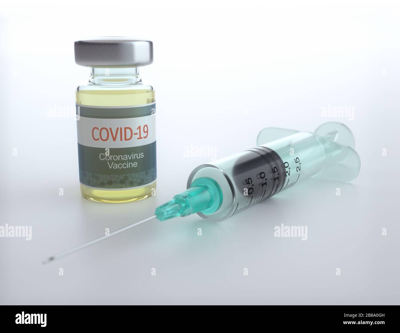 Konzeptionelles Bild für die Entdeckung eines Impfstoffs für die Covid-19, Coronavirus, 2019-nCoV, SARS-COV-2. Stockfoto