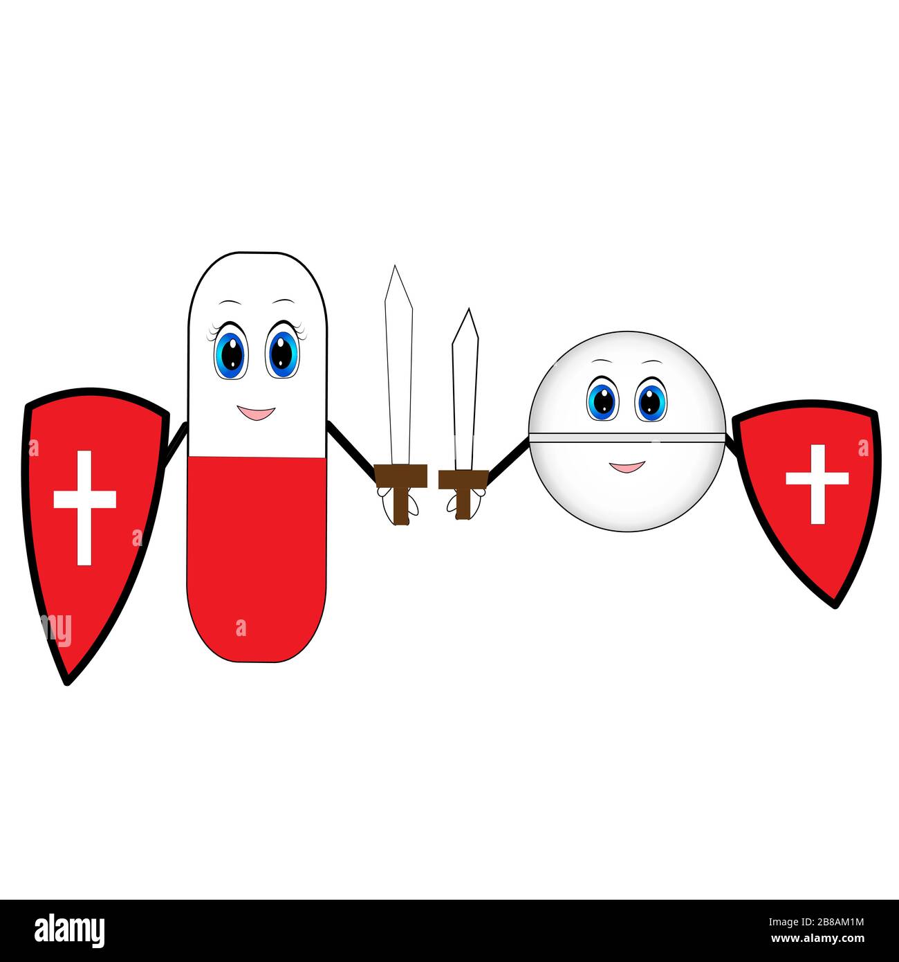 Antibiotika gewinnen Corona-Virus Cartoon Kovid 19 Stock Vektor