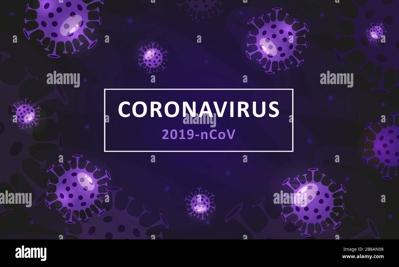 Roman Coronavirus 2019-nCoV. Wuhan-Viruserkrankung, Virusinfektion. Web-Banner mit Cells Corona Virus. Linearer Umriss. Vektorgrafiken. Stock Vektor