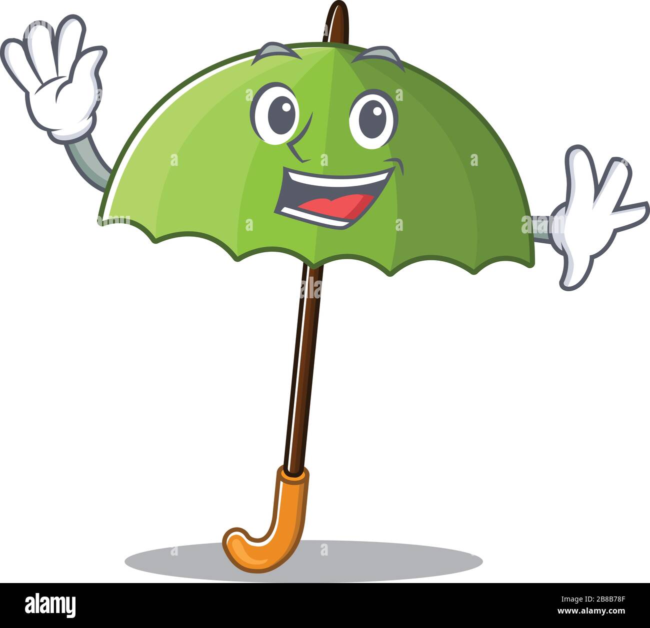 Smiley grüner Regenschirm, Maskottchen mit winkender Hand  Stock-Vektorgrafik - Alamy