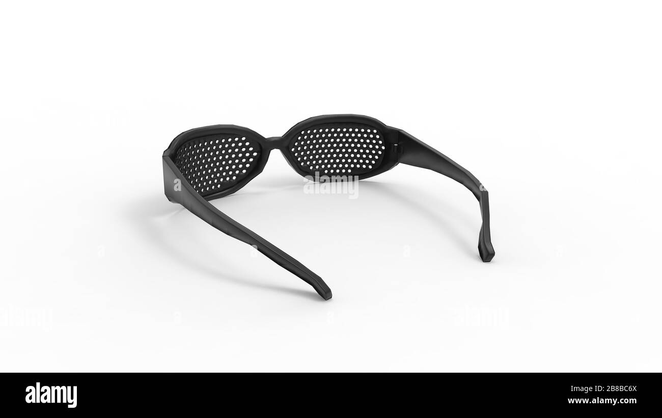 3D-Rendering der Sonnenbrille mit Lochblende schwarz isoliert Stockfoto