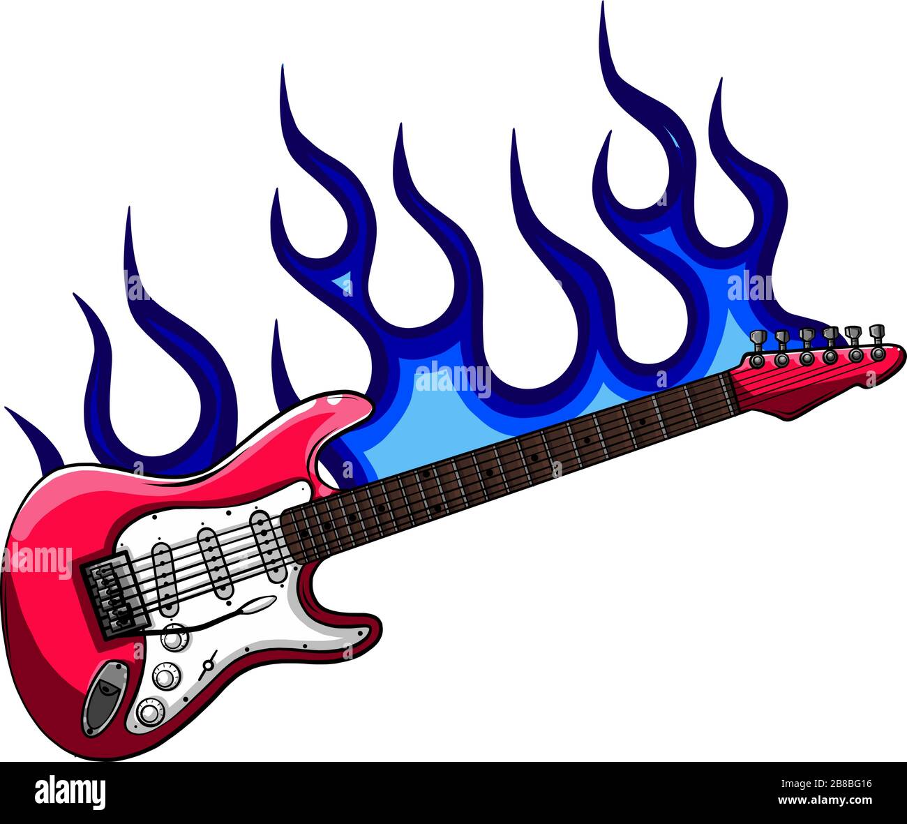 Vektordarstellung der roten Bassgitarre in Flames Stock Vektor