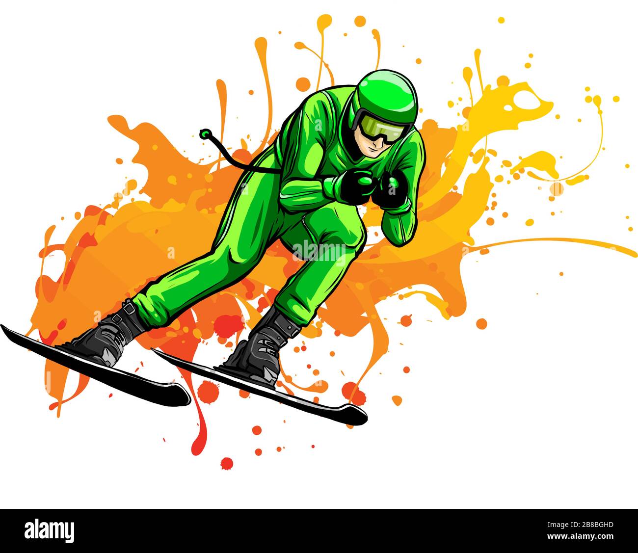 Vektorgrafiken für Skifahrer mit flachem Symbol im Vektorgrafikdesign Stock Vektor