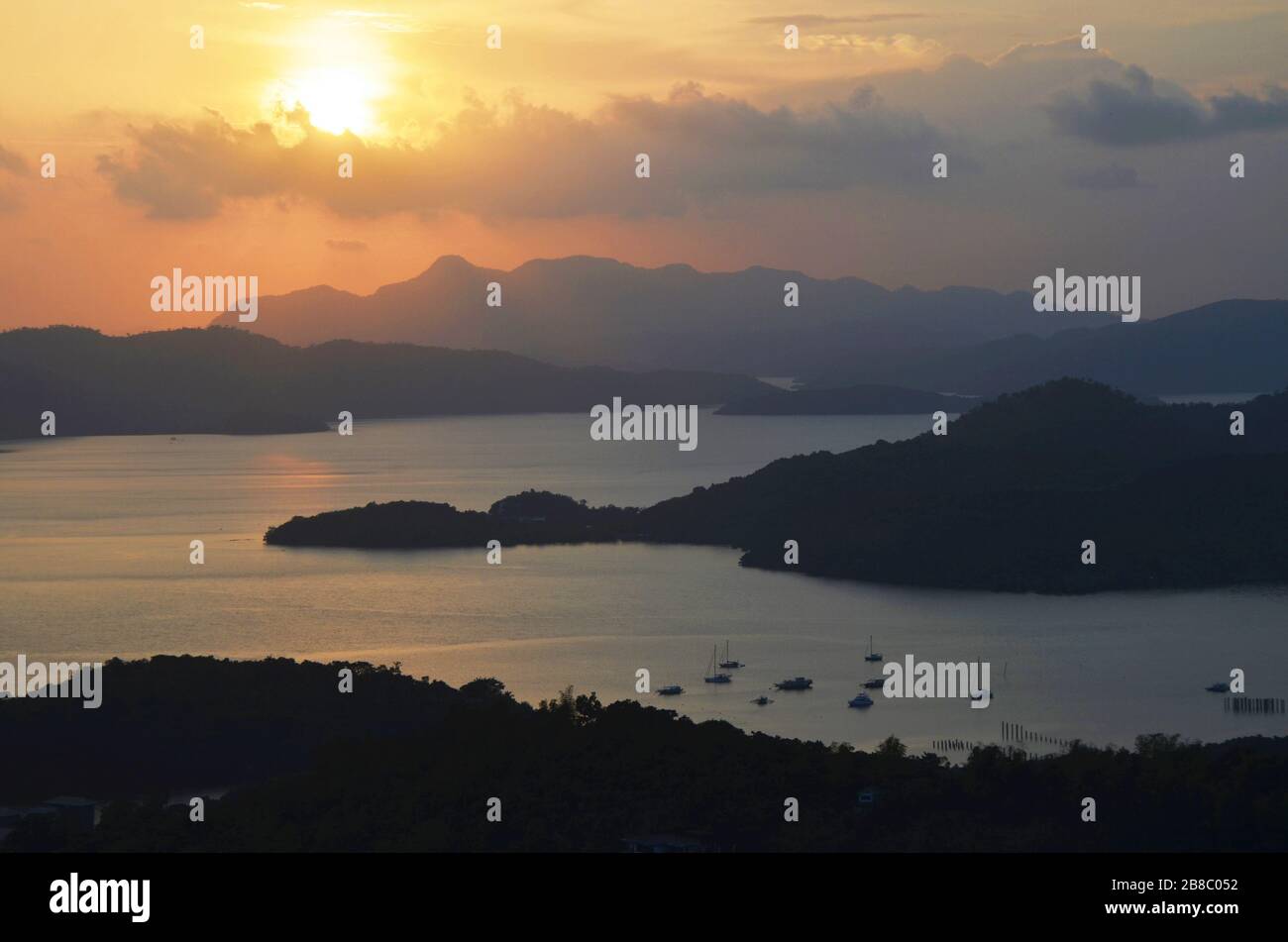 Luftbild bei Sonnenuntergang über den Coron Inseln Philippinen Stockfoto