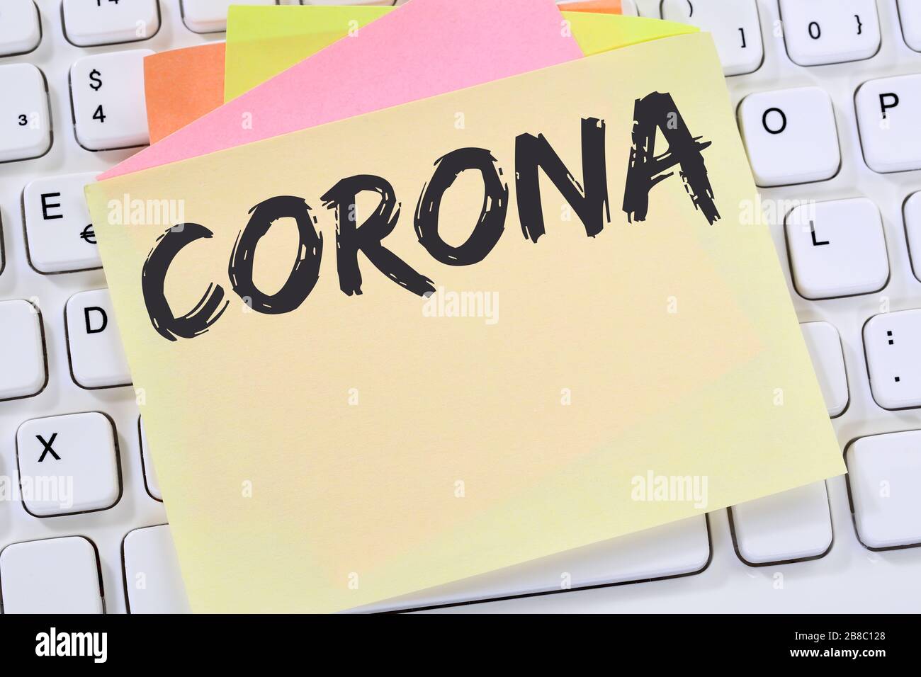 Corona-Virus Coronavirus Krankheit Krankheit Krankheit Krankheit Gesundheit Nachricht Geschäftskonzept Computertastatur Stockfoto