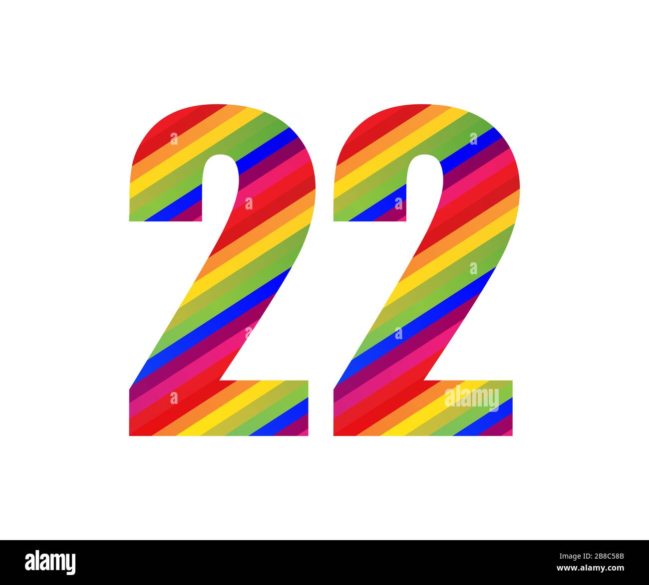 22 Nummer Regenbogenstil Ziffer. Farbenfrohes zweizahliger 