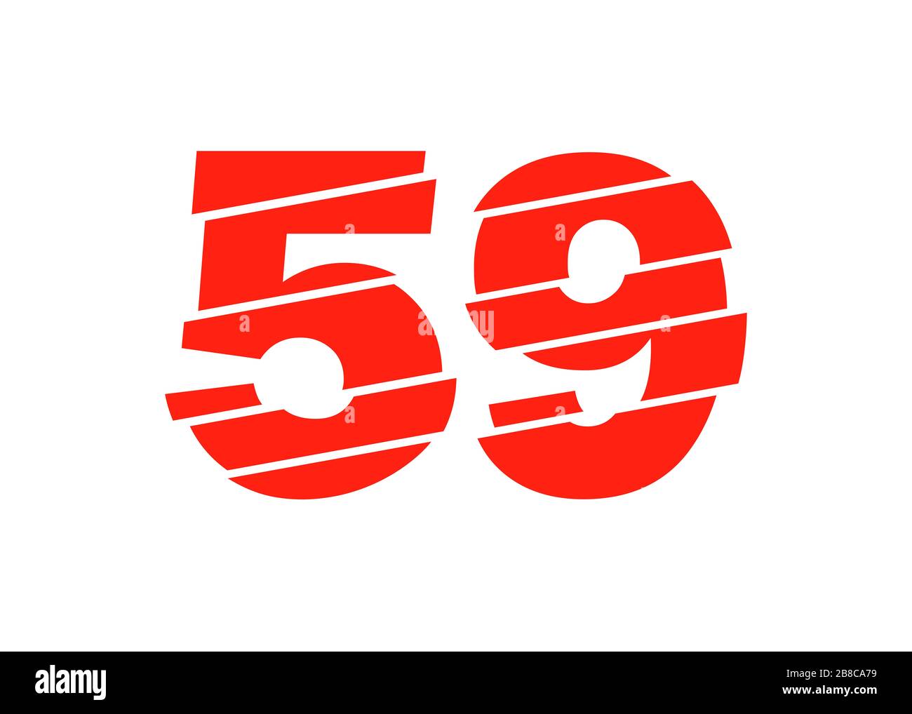 Moderne Vektorgrafiken Mit Roter 59-Nummer. Numeral Vector Trendy Flat Line Style. Vector Elements Illustration Template für Web Design oder Greeti Stockfoto