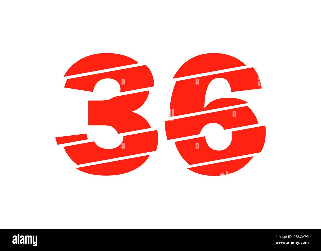 Moderne Vektorgrafiken In Rot Mit 36 Nummern. Numeral Vector Trendy Flat Line Style. Vector Elements Illustration Template für Web Design oder Greeti Stockfoto