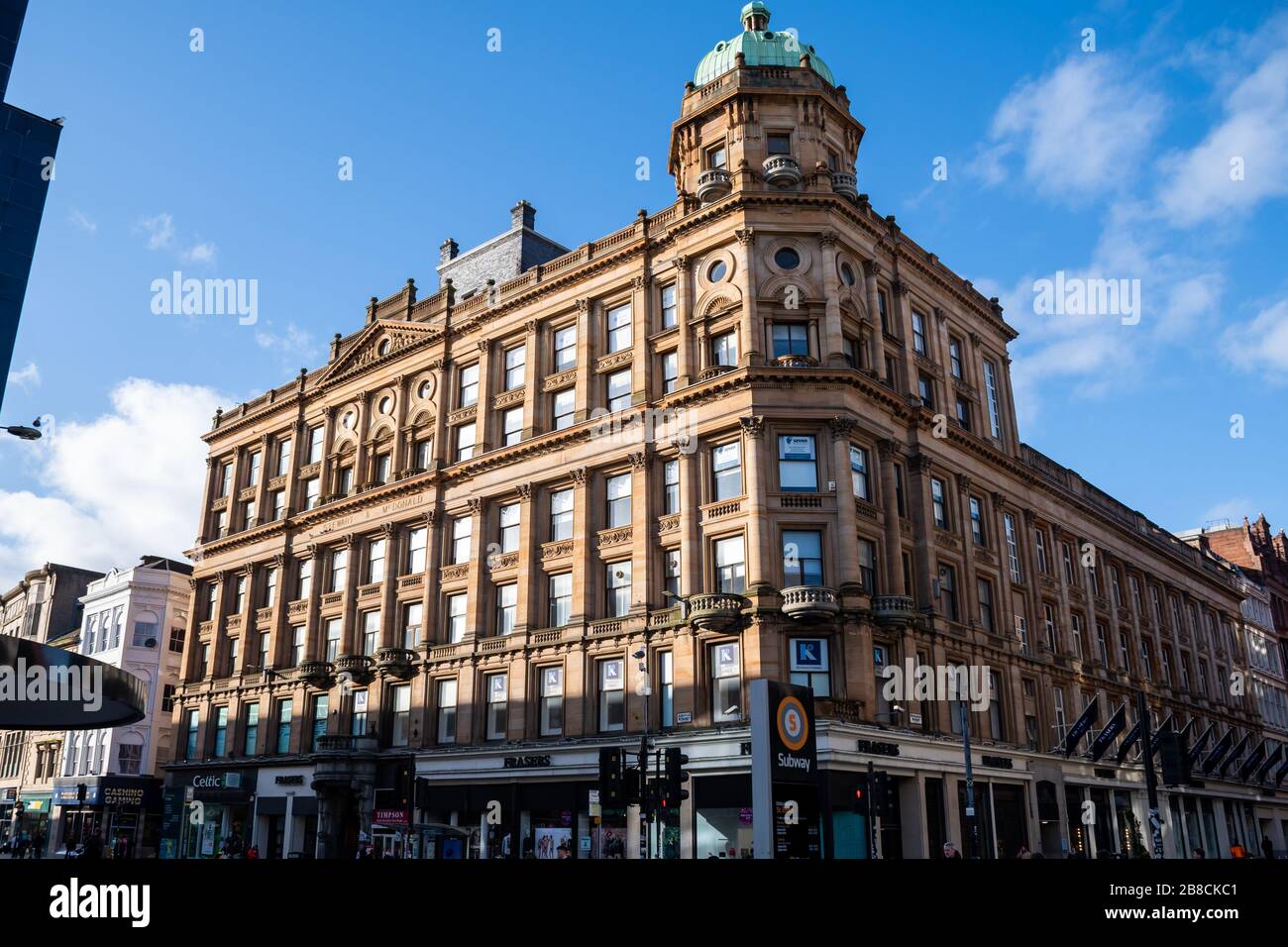 Das House of Fraser Building in Sunlight im Glasgower Stadtzentrum im März 2020 Stockfoto
