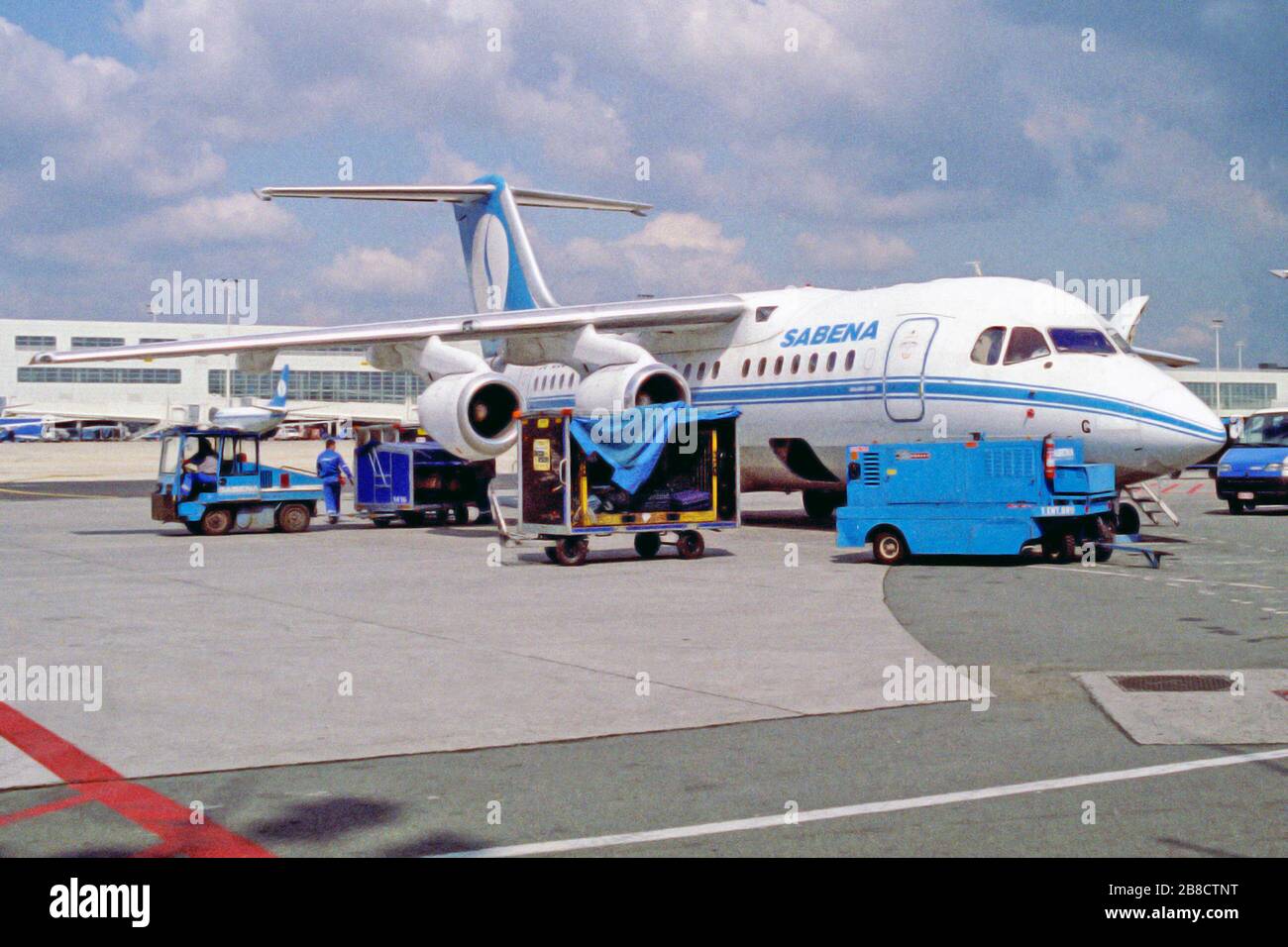 Eine Sabena BAE 146 am Flughafen Brüssel im Jahr 1995 Stockfoto