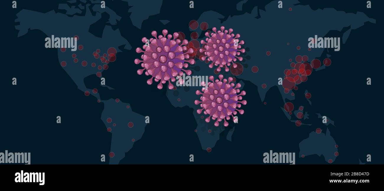 Weltkarte der Corona-Virus-Kovid-19 Verbreitung epidemischer Pandemie-Ausbruch in vielen Ländern Stock Vektor