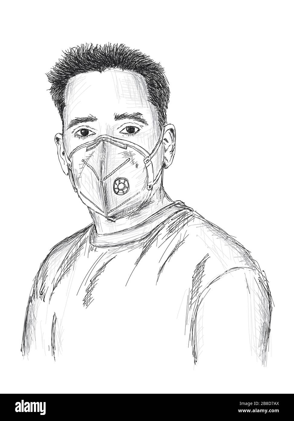 Mann mit Maske zum Schutz vor Viren, Staub, Verschmutzung und Smog - Vektor-Abbildung Stockfoto