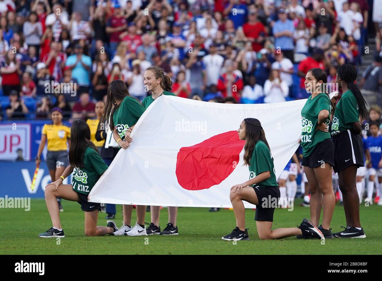 FRISCO. USA. 11. MÄRZ: Flagge Japans während des Internationalen freundschaftlichen Fußballspiels der Frauen im SheBelieves Cup 2020 zwischen USA Frauen gegen Japan Frauen im Toyota Stadium in Frisco, Texas, USA. ***keine kommerzielle Nutzung*** (Foto von Daniela Porcelli/SPP) Stockfoto