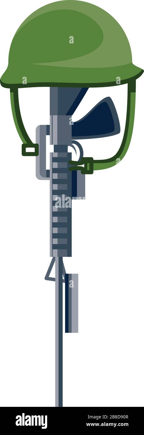 Gewehr mit Armeehelm, Symbol eines gefallenen US-Soldaten - Vektorgrafik-Designs Stock Vektor