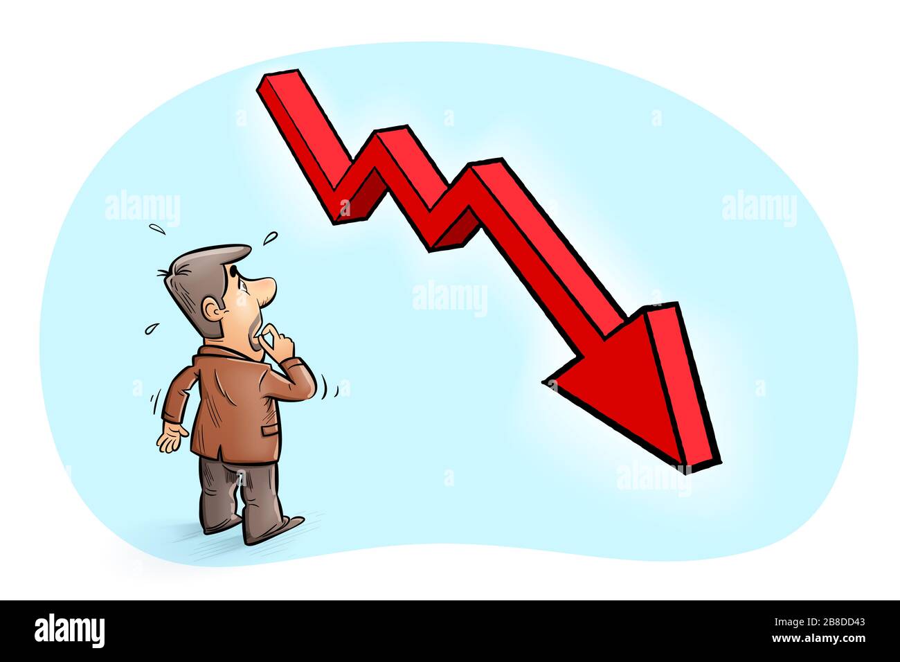 Finanzkrisen und Börseneinbruch: Unternehmer oder Markthändler machen sich Sorgen und wundern sich beim Blick auf den absteigenden Aktienmarkt Stock Vektor