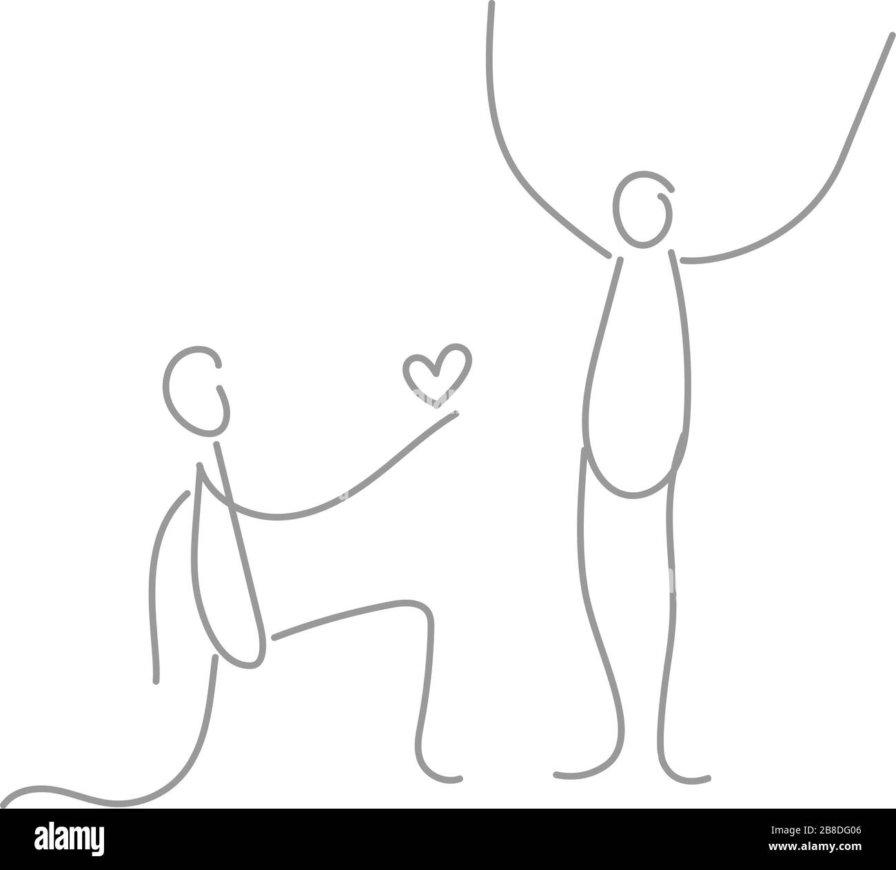 Heiratsantrag am gekrübten Knie - einfache Skizzenabbildung Stock Vektor