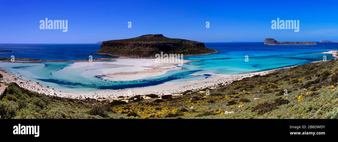 Strand und Bucht von Balos, Gramvousa Halbinsel, Kreta, Griechenland Stockfoto